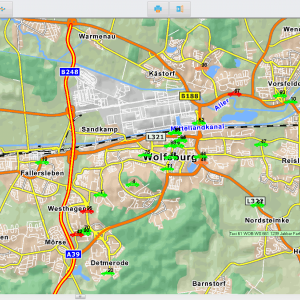 Map mit cab positions for queries and fleet overview