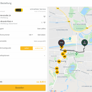 Web portal Taxi.eu including fare calculation via browser